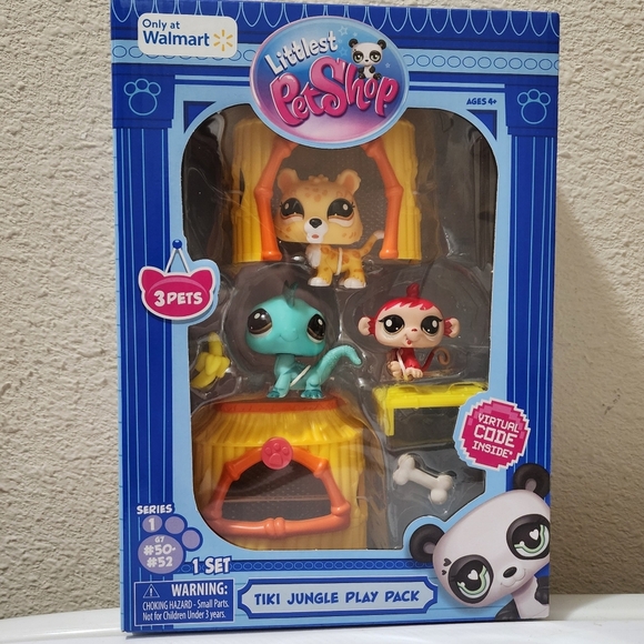 Littlest Pet Shop Other - Littlest Pet Shop Tiki Jungle Play Pack Series 1 50-52 Leopard Monkey Iguana-NEW